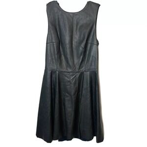 Bailey 44 Betsy Fit & Flare Mini Dress Womens XS Olive Sleeveless Faux Leather